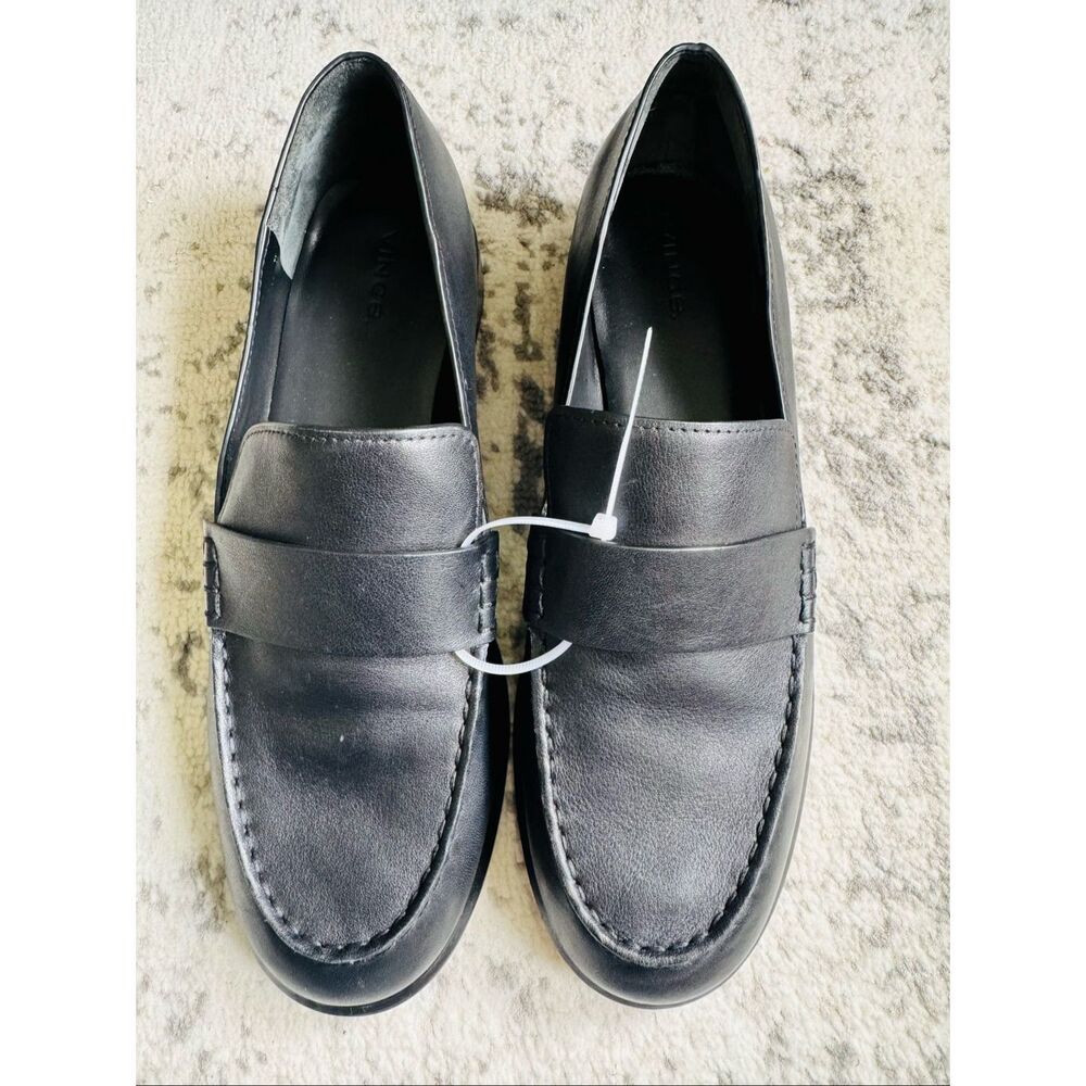 VINCE Nelli Black Leather Minimalist Flat